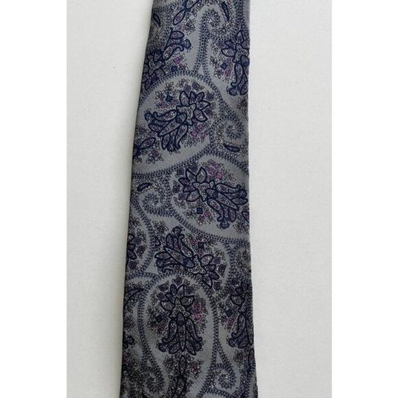 Vintage Christian Dior Silk Tie Gray Navy Purple Paisley Made in USA Italy - Picture 4 of 15